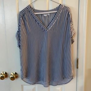 GAP Navy Blue & White Striped Short Sleeve Top 100% Rayon Large